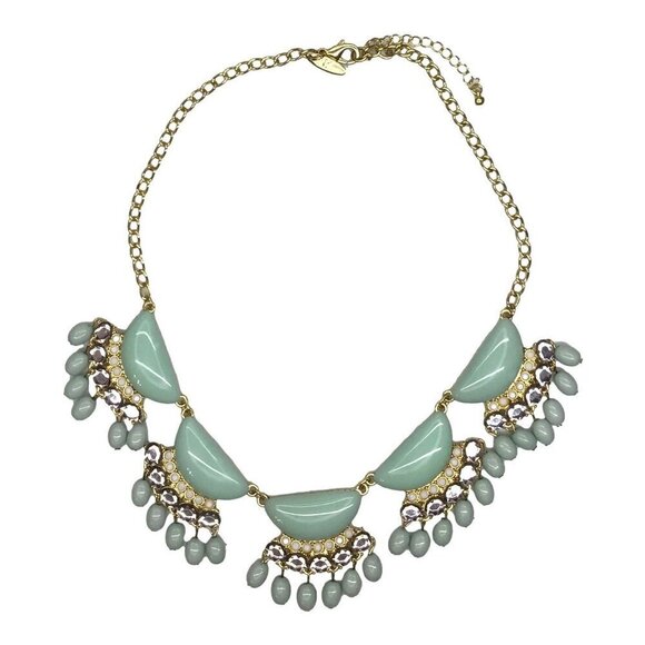 New York and Co Statement Necklace Gold Tone Blue Beaded Fringe - Picture 4 of 4